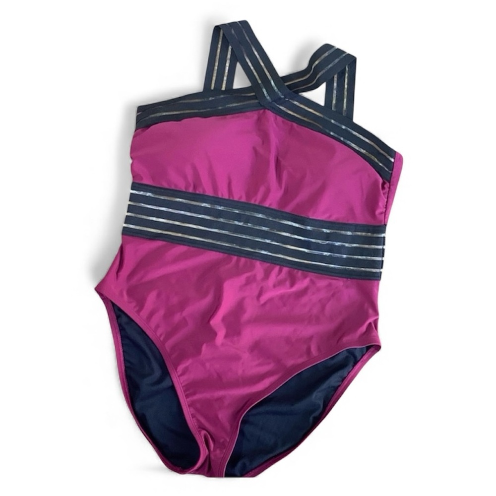 Hilor Magenta One-Shoulder One-Piece Swimsuit XXL 16 Tummy Control